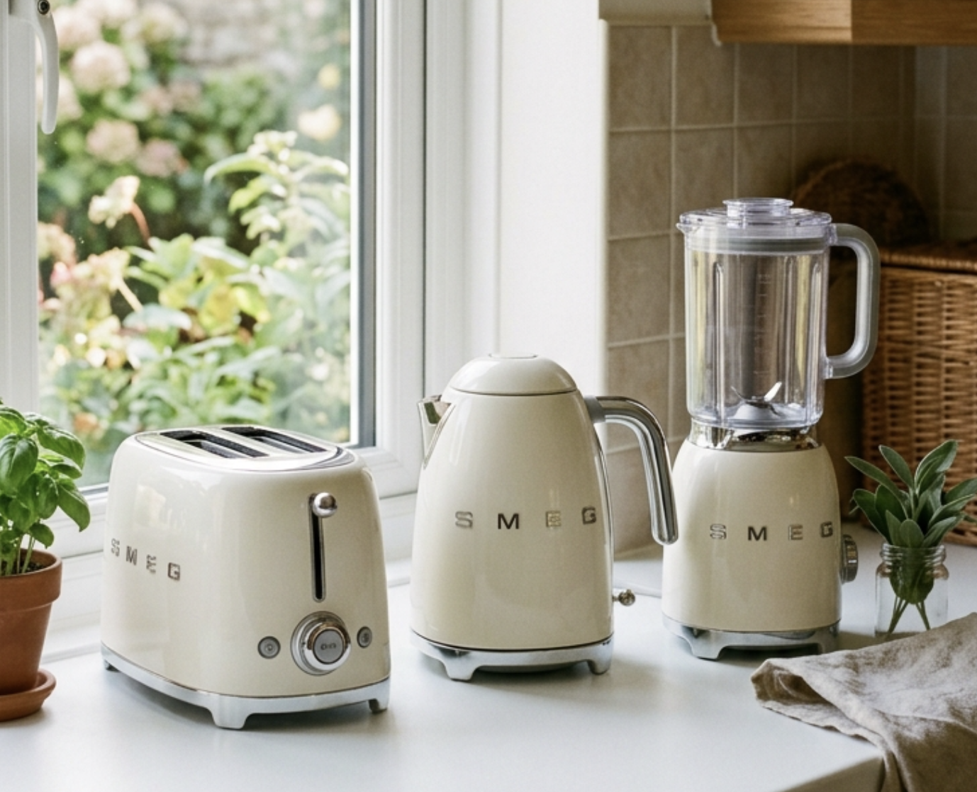 SMEG kettle, toaster and blender in cream